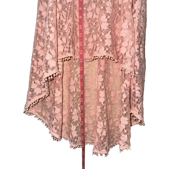 POOF Lace Strappy‎ Camisole Scoop Neck Sheer Top Size S Pink High-Lo Swing - Picture 6 of 8